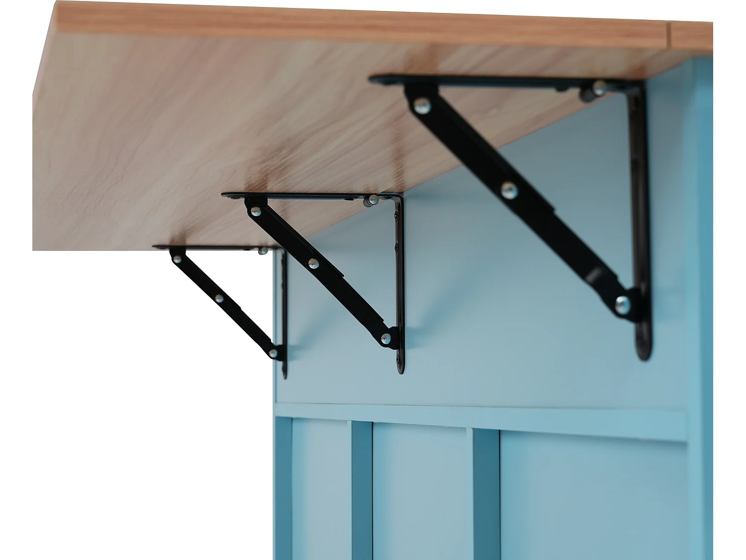 Credenza con 3 ante e 2 cassetti - pannello di prolunga in legno massello venato - 5 ruote / gambe in legno massello - blu