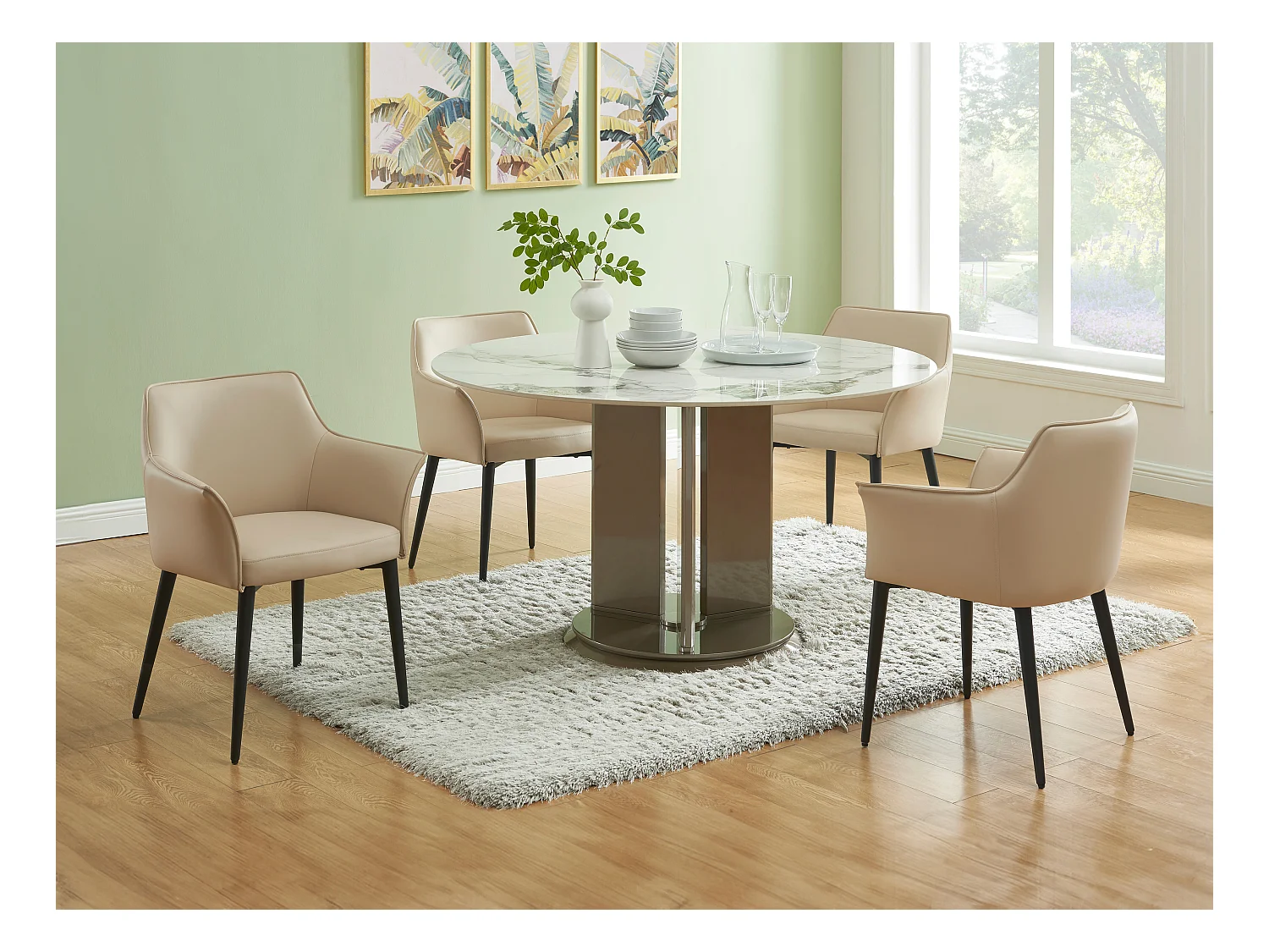Lot de 6 chaises avec accoudoirs en simili et métal noir - Beige - MIALOV