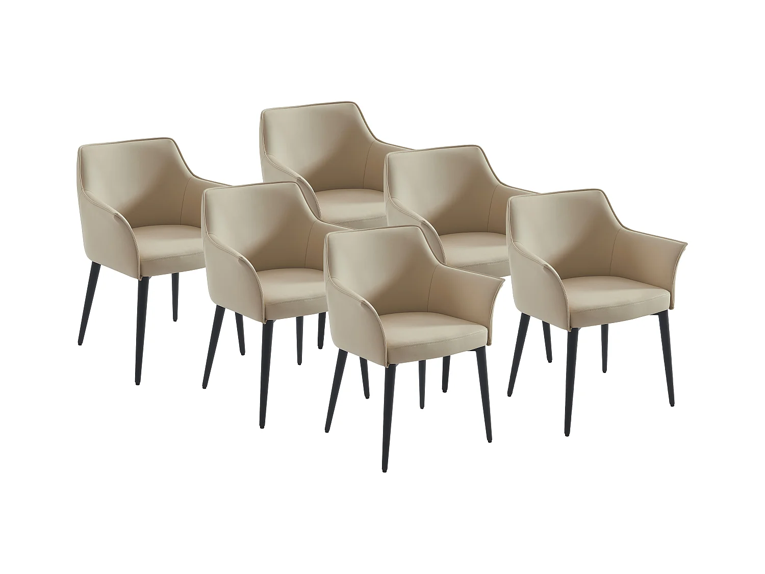 Lote de 6 sillas con reposabrazos de cuero sintético y metal negro - Beige - MIALOV