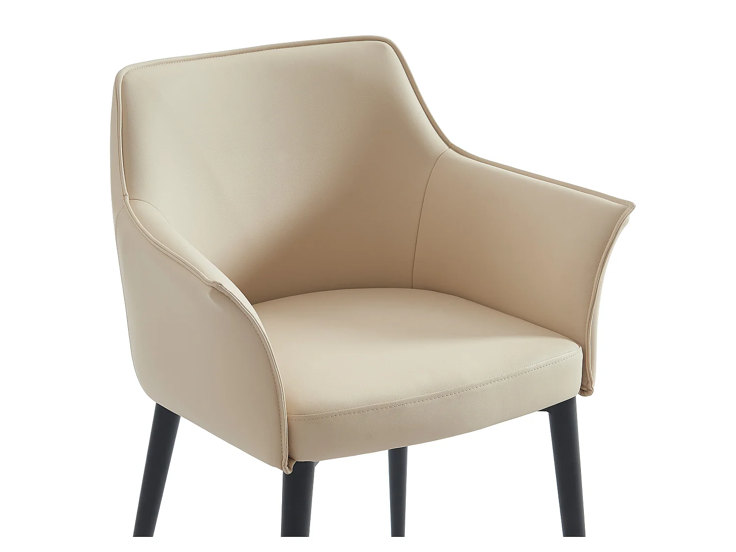 Lot de 6 chaises avec accoudoirs en simili et métal noir - Beige - MIALOV