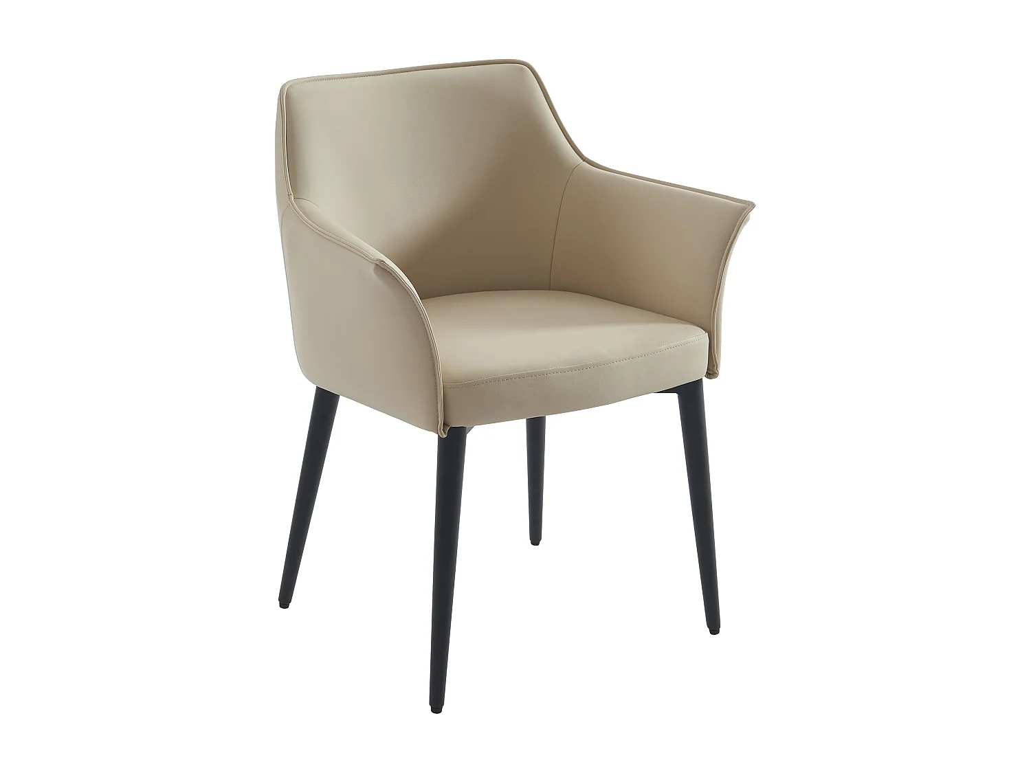 Lot de 6 chaises avec accoudoirs en simili et métal noir - Beige - MIALOV