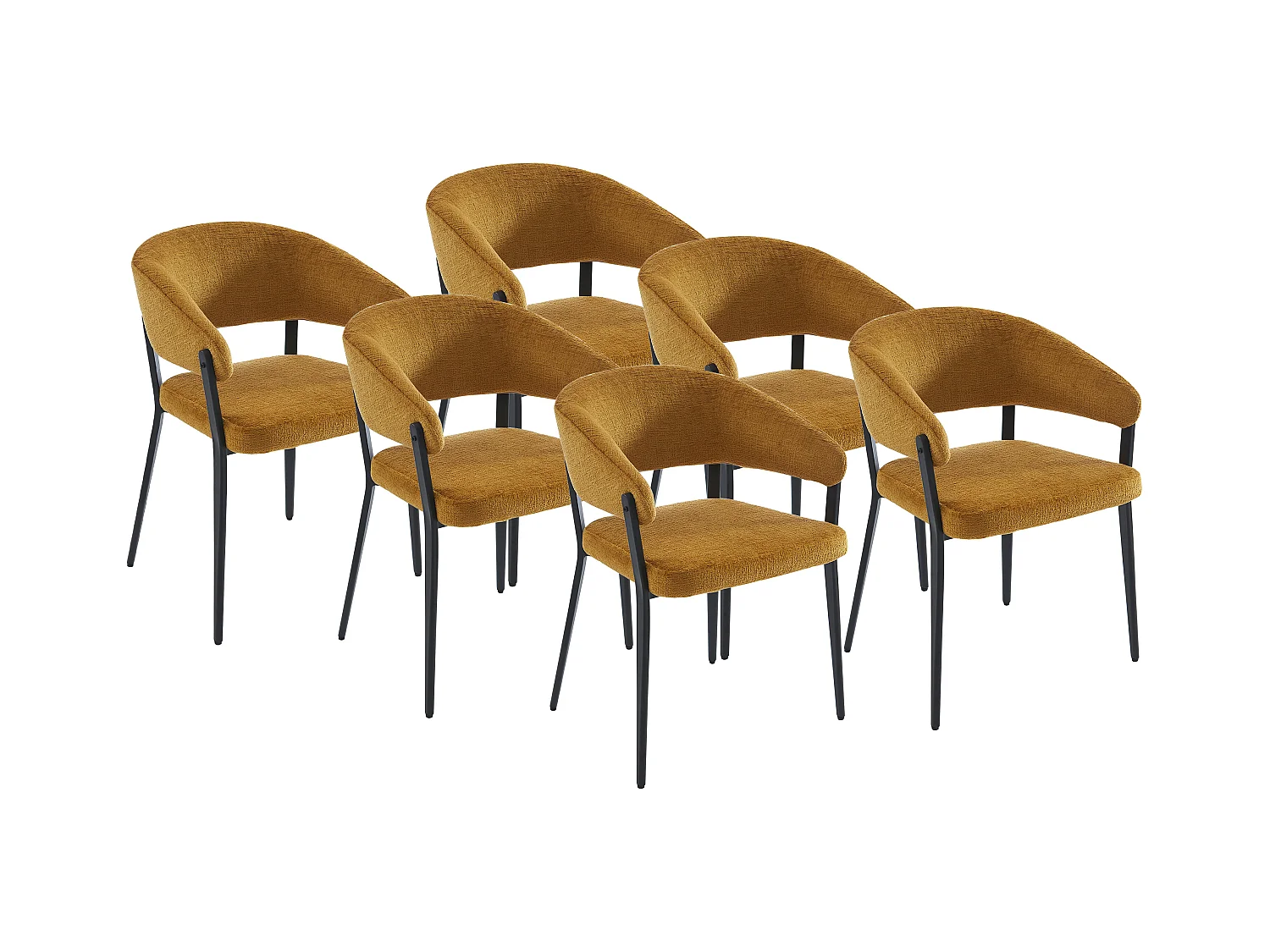 Lot de 6 chaises avec accoudoirs en tissu et métal noir - Jaune moutarde - AVRELA