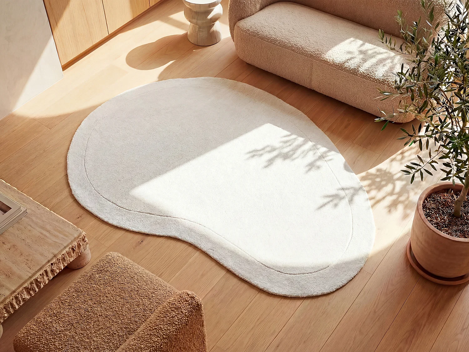 Tapis organique 100% laine fait à la main - 150 x 200 cm - 2200g/m2 - Crème - WILLOW