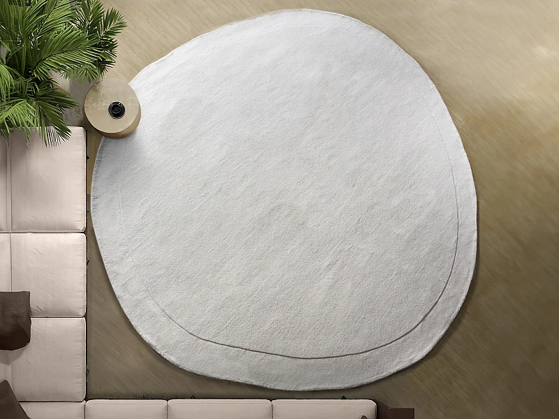 Organisch rond tapijt van 100% wol, handgemaakt - 200 x 200 cm - 2200 g/m2 - Crèmewit - WILLOW