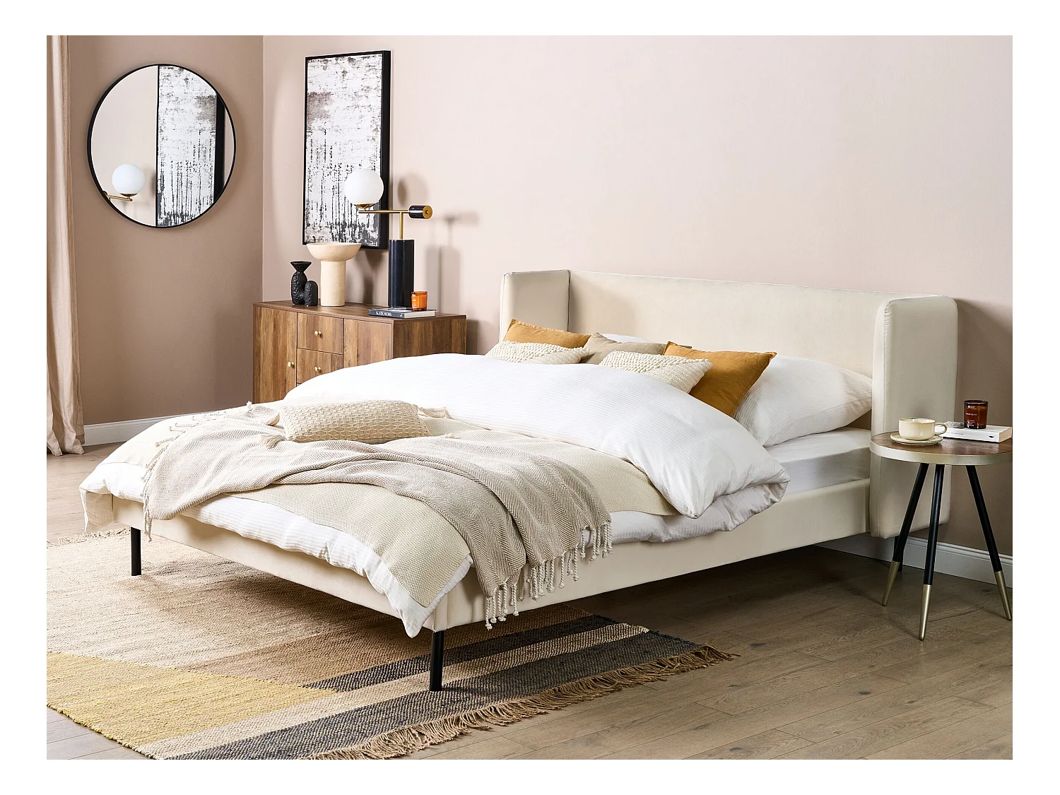 Lit avec sommier Velours ARETTE 160 x 200 cm Beige clair