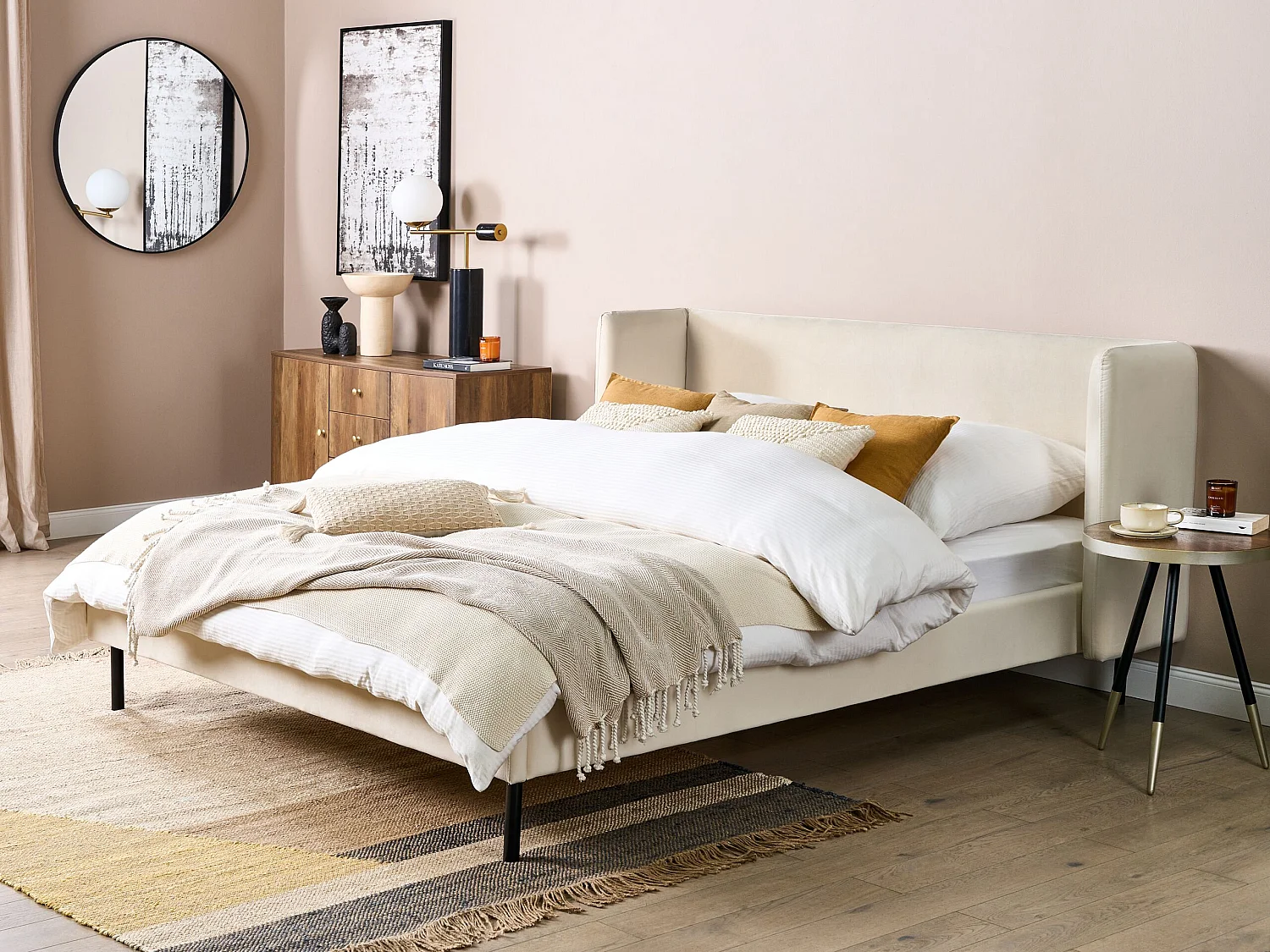 Bed Fluweel ARETTE 160 x 200 cm Lichtbeige
