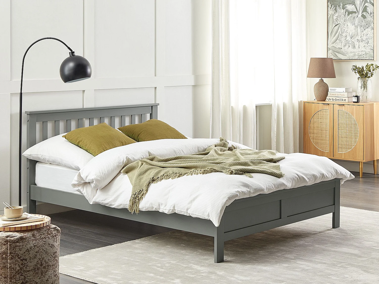 Lit avec sommier Bois de pin MAYENNE 140 x 200 cm Gris