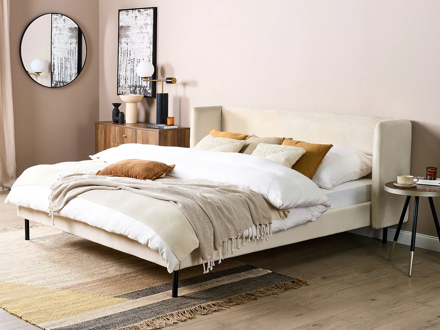 Bed Fluweel ARETTE 180 x 200 cm Lichtbeige