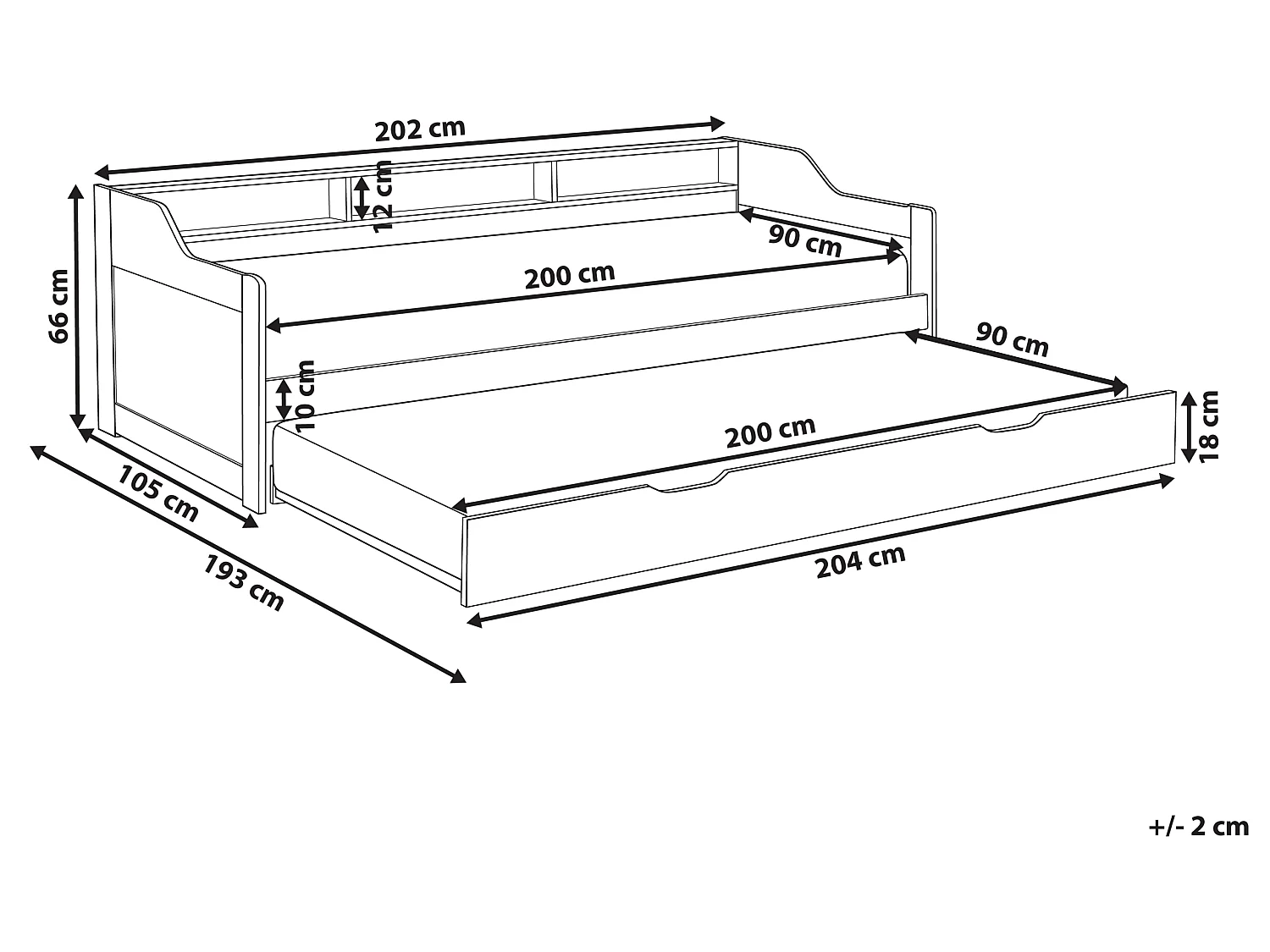 Lit gigogne Bois de pin EDERN 90 x 200 cm Blanc