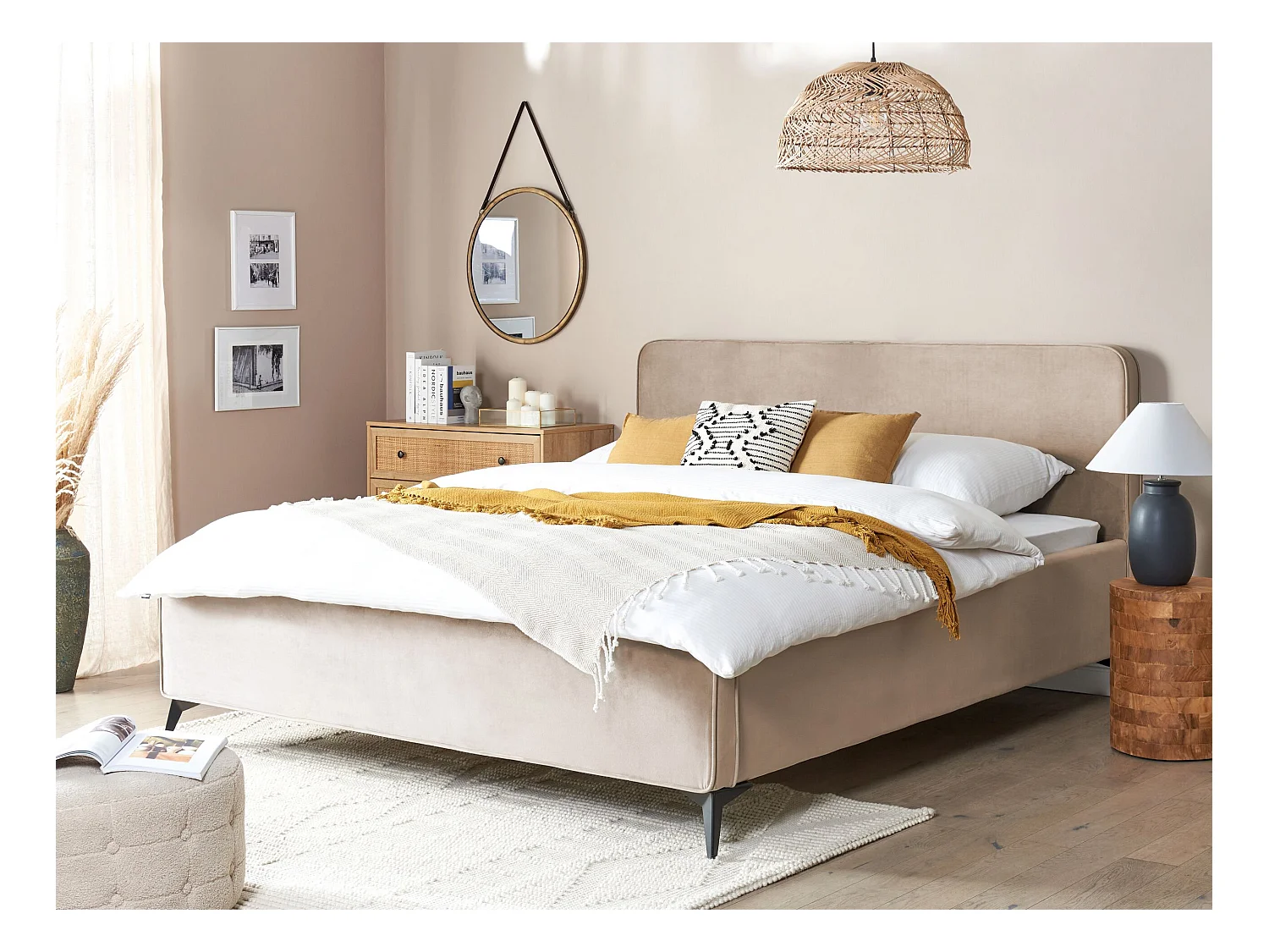 Cama Terciopelo VALOGNES 180 x 200 cm Gris pardo