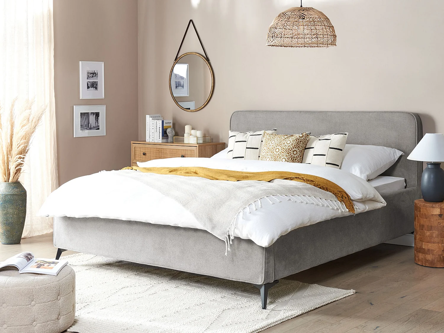 Bed Stof VALOGNES 180 x 200 cm Lichtgrijs