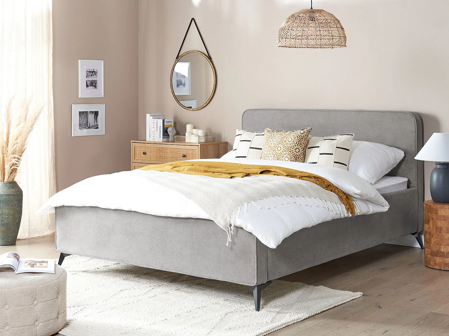 Bed Stof VALOGNES 160 x 200 cm Lichtgrijs