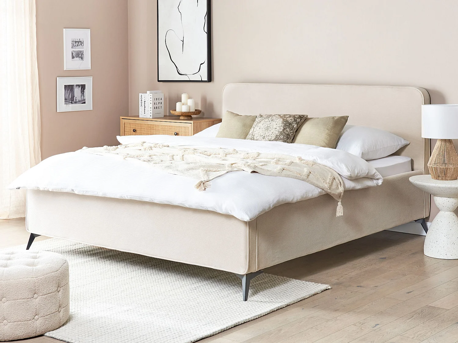 Bett mit Lattenrost Cord VALOGNES 180 x 200 cm Hellbeige