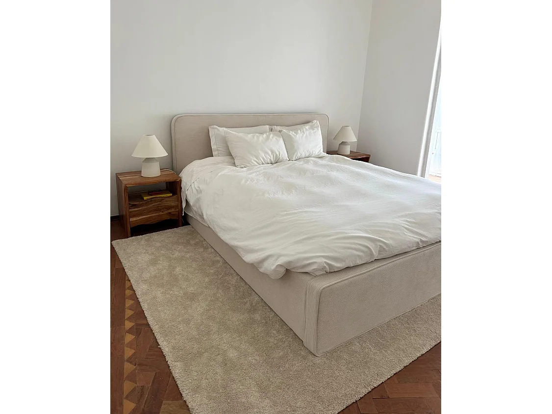 Lit avec sommier Velours côtelé VALOGNES 180 x 200 cm Beige clair
