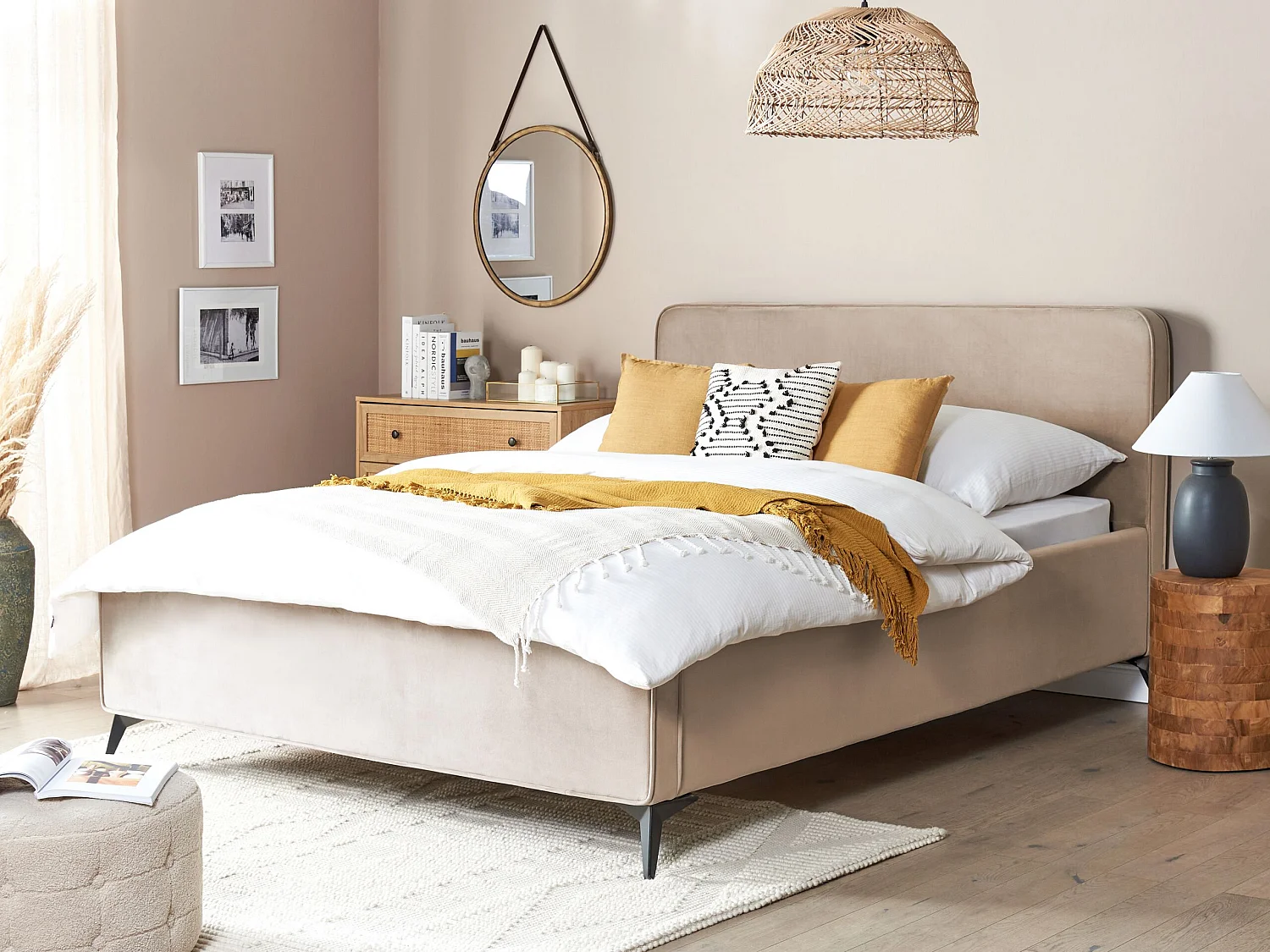 Lit avec sommier Velours VALOGNES 160 x 200 cm Taupe
