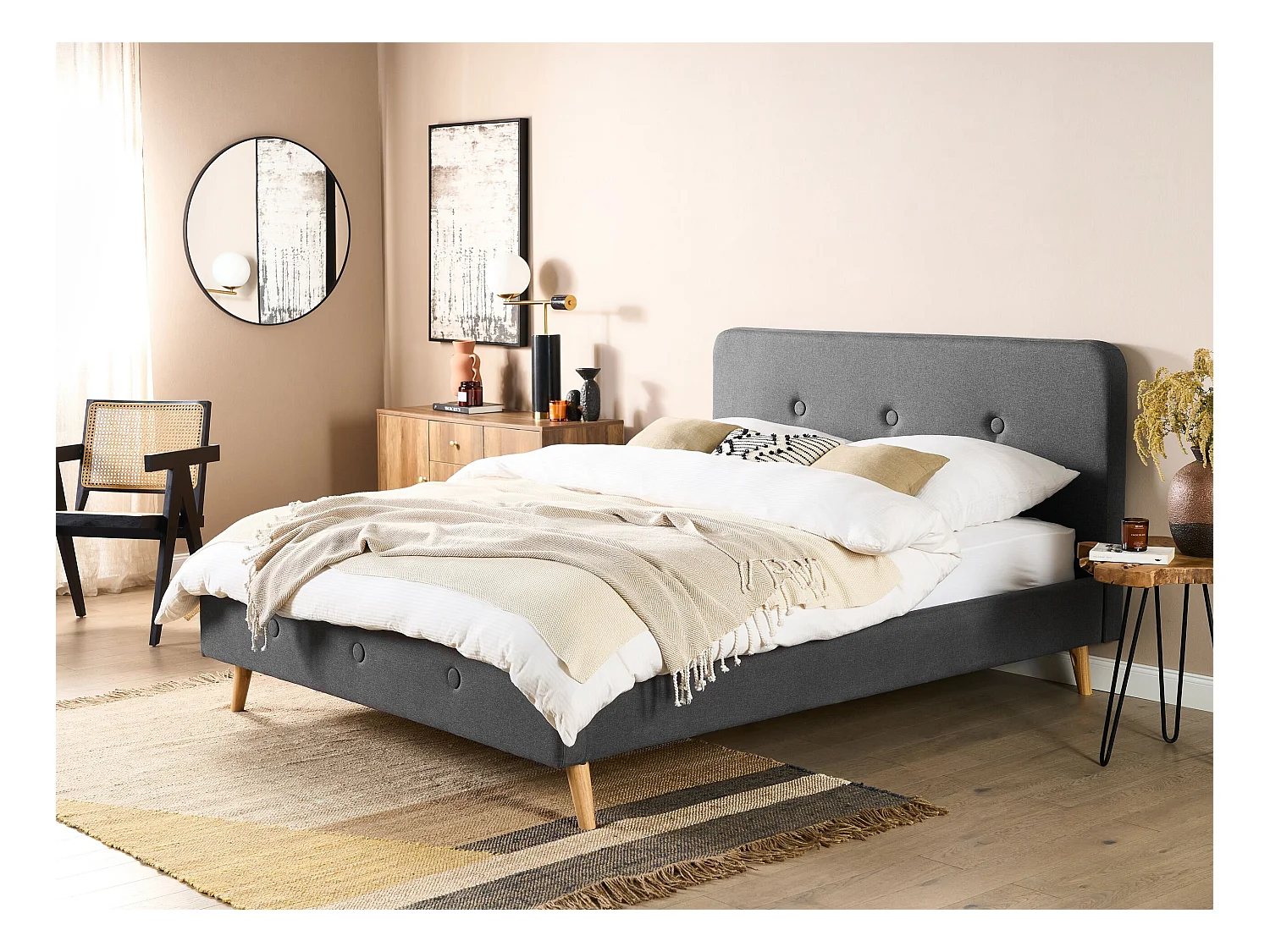 Lit avec sommier Tissu RENNES II 160 x 200 cm Gris foncé