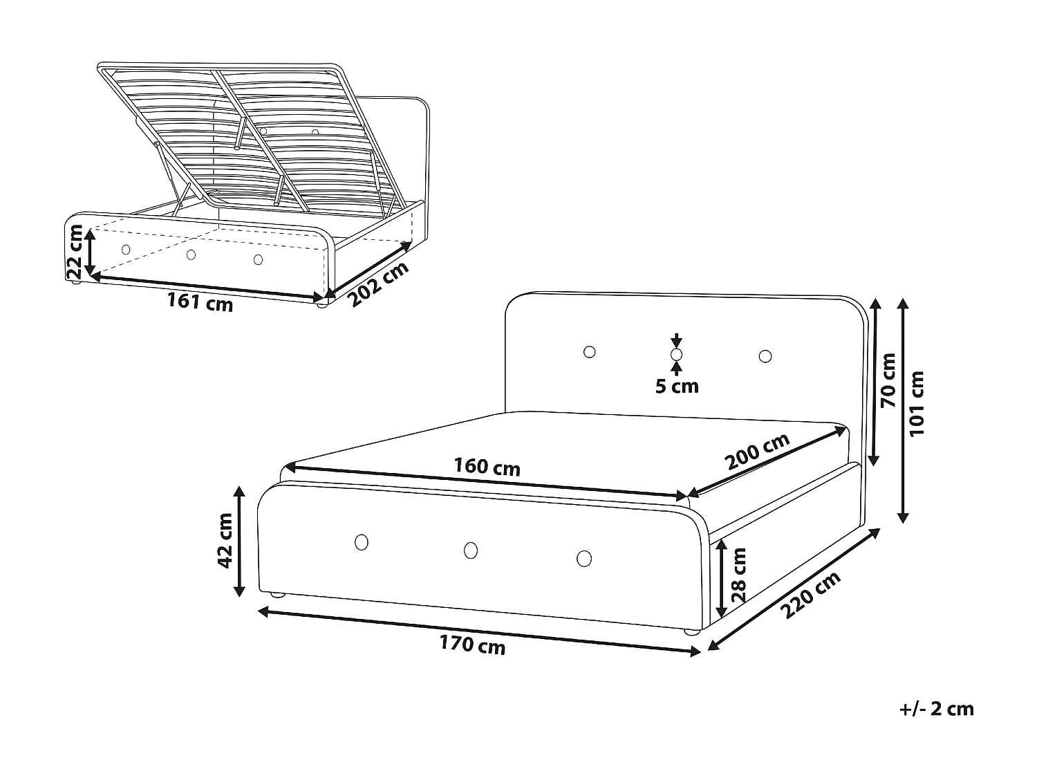 Lit ottoman Tissu RENNES 160 x 200 cm Gris foncé