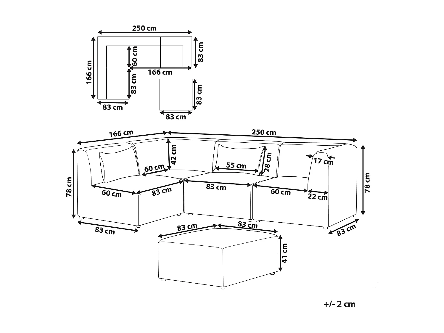 Canapé d'angle modulable 4 places LEMVIG Velours côtelé Blanc cassé avec ottoman Côté droit