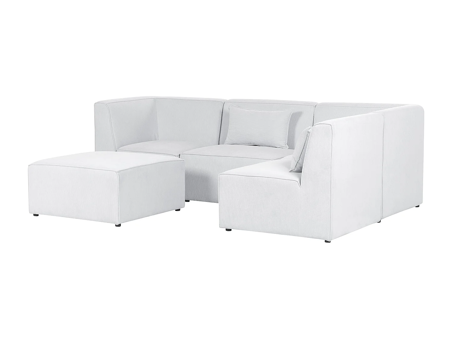 Canapé d'angle modulable 4 places LEMVIG Velours côtelé Blanc cassé avec ottoman Côté droite