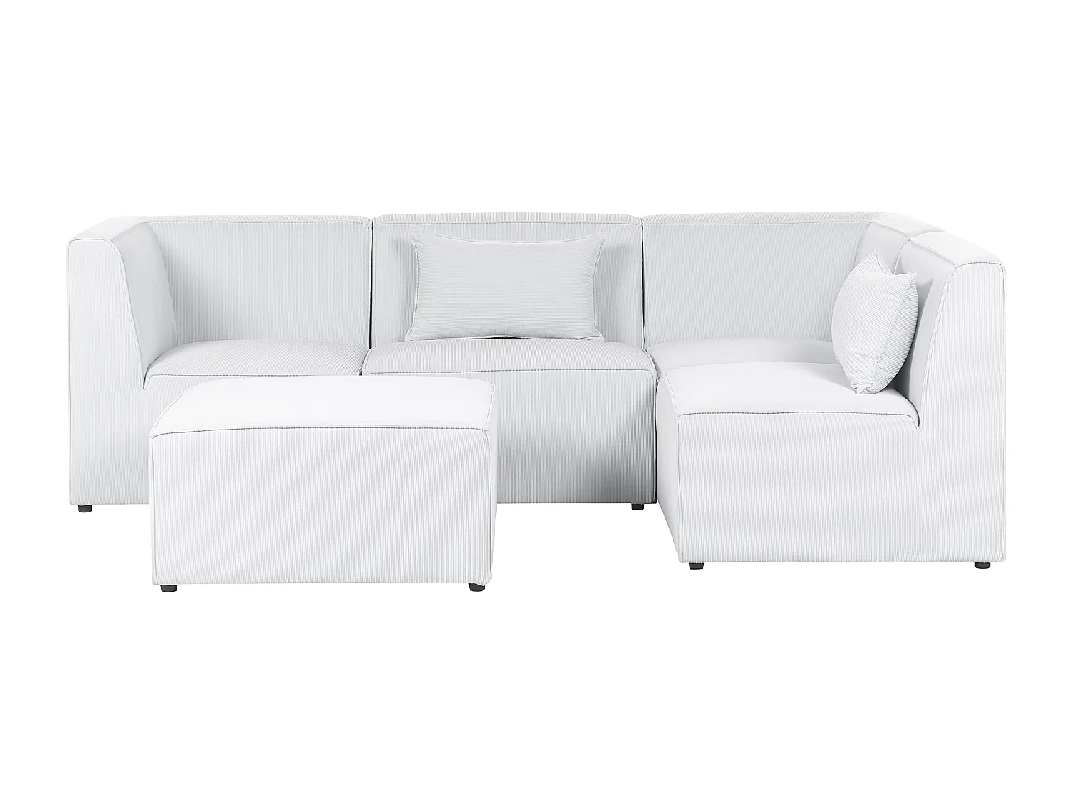 Canapé d'angle modulable 4 places LEMVIG Velours côtelé Blanc cassé avec ottoman Côté droite