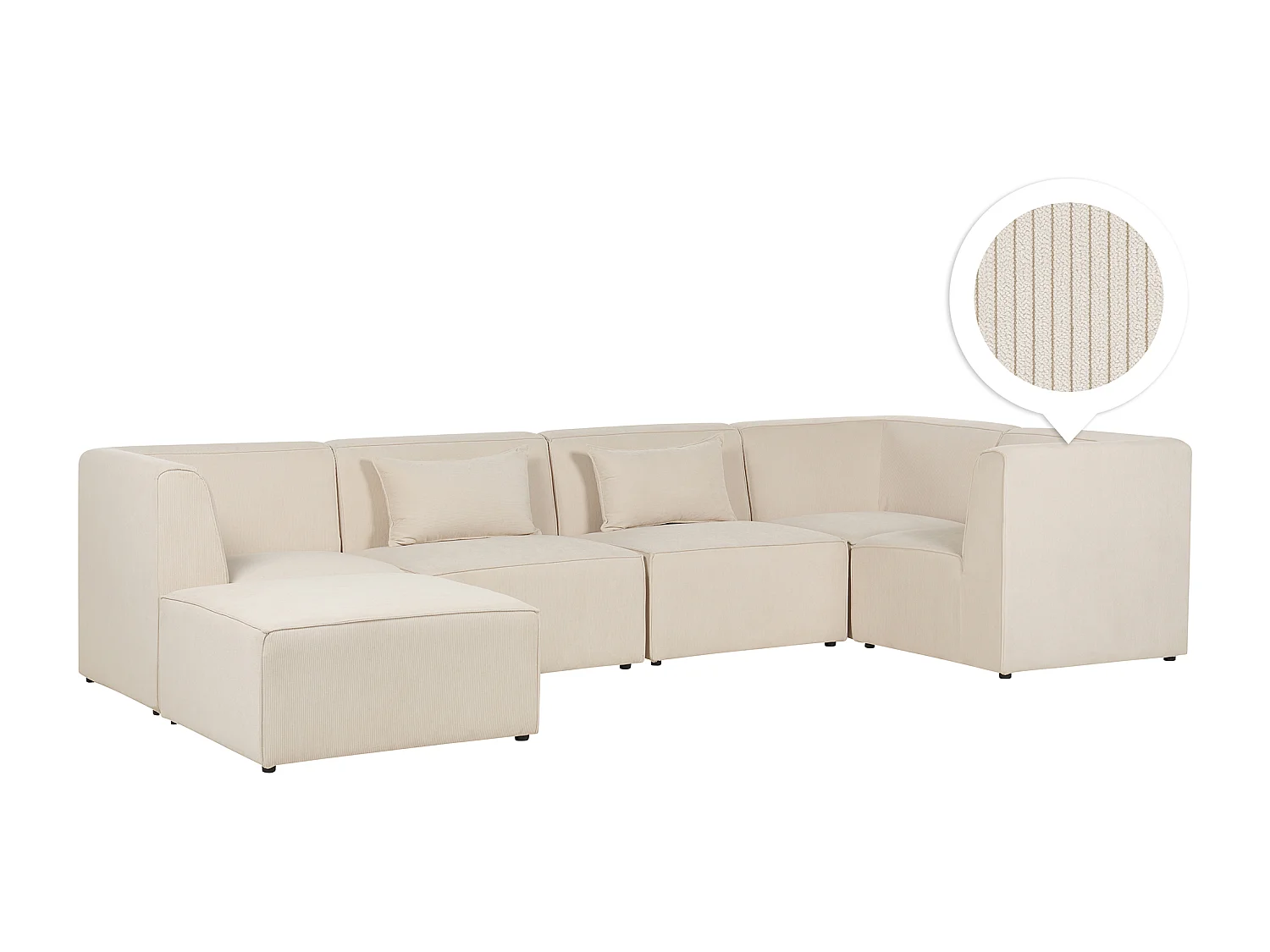 Canapé d'angle modulable 5 places LEMVIG Velours côtelé Beige clair avec ottoman Côté droite