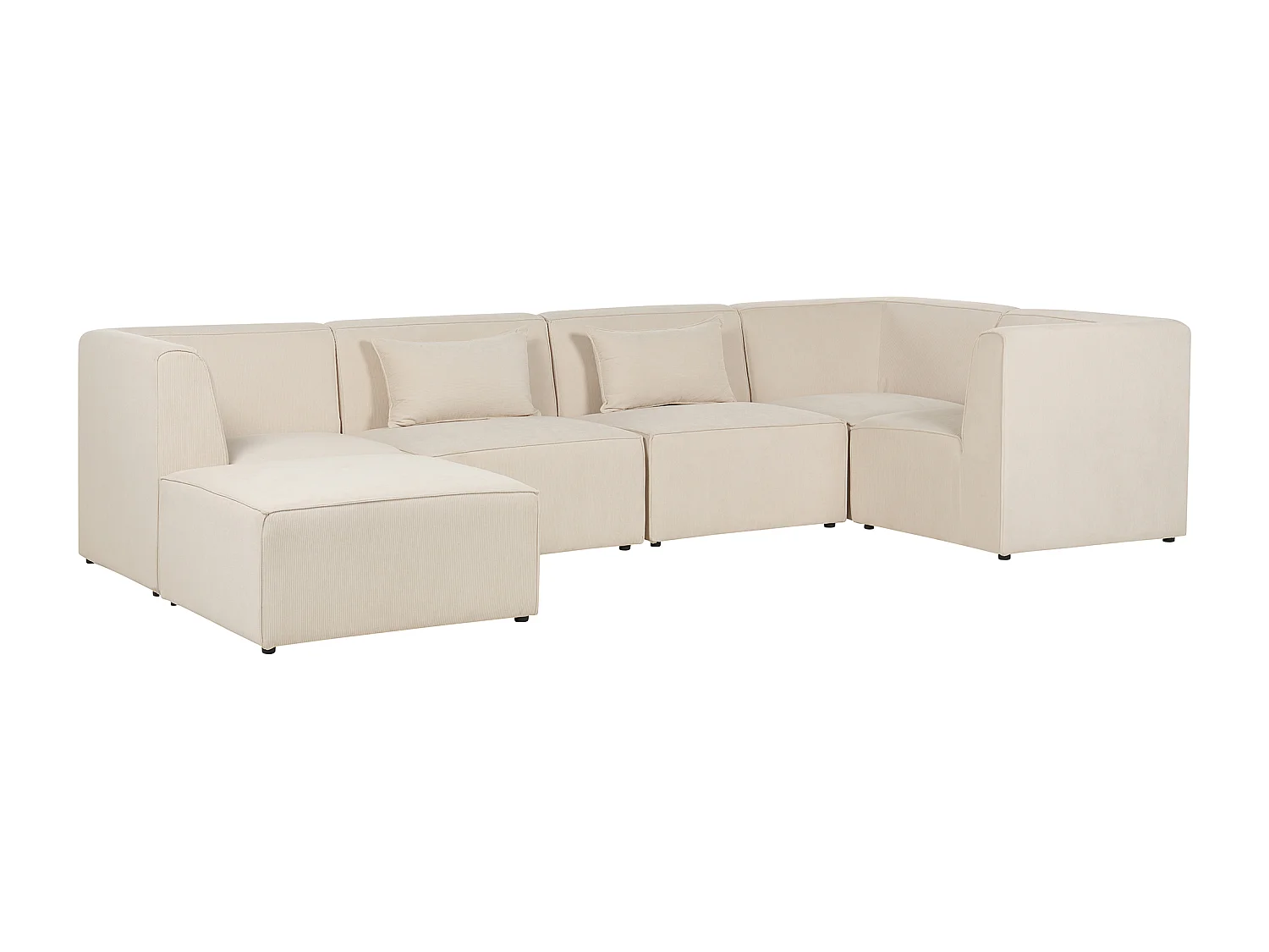 Canapé d'angle modulable 5 places LEMVIG Velours côtelé Beige clair avec ottoman Côté droite