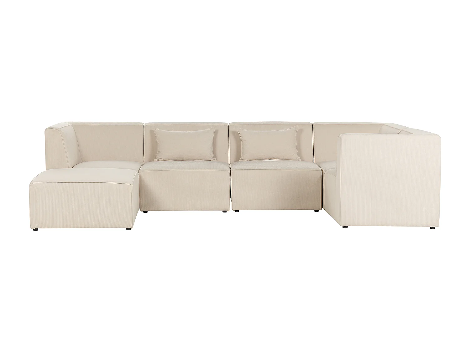 Canapé d'angle modulable 5 places LEMVIG Velours côtelé Beige clair avec ottoman Côté droite