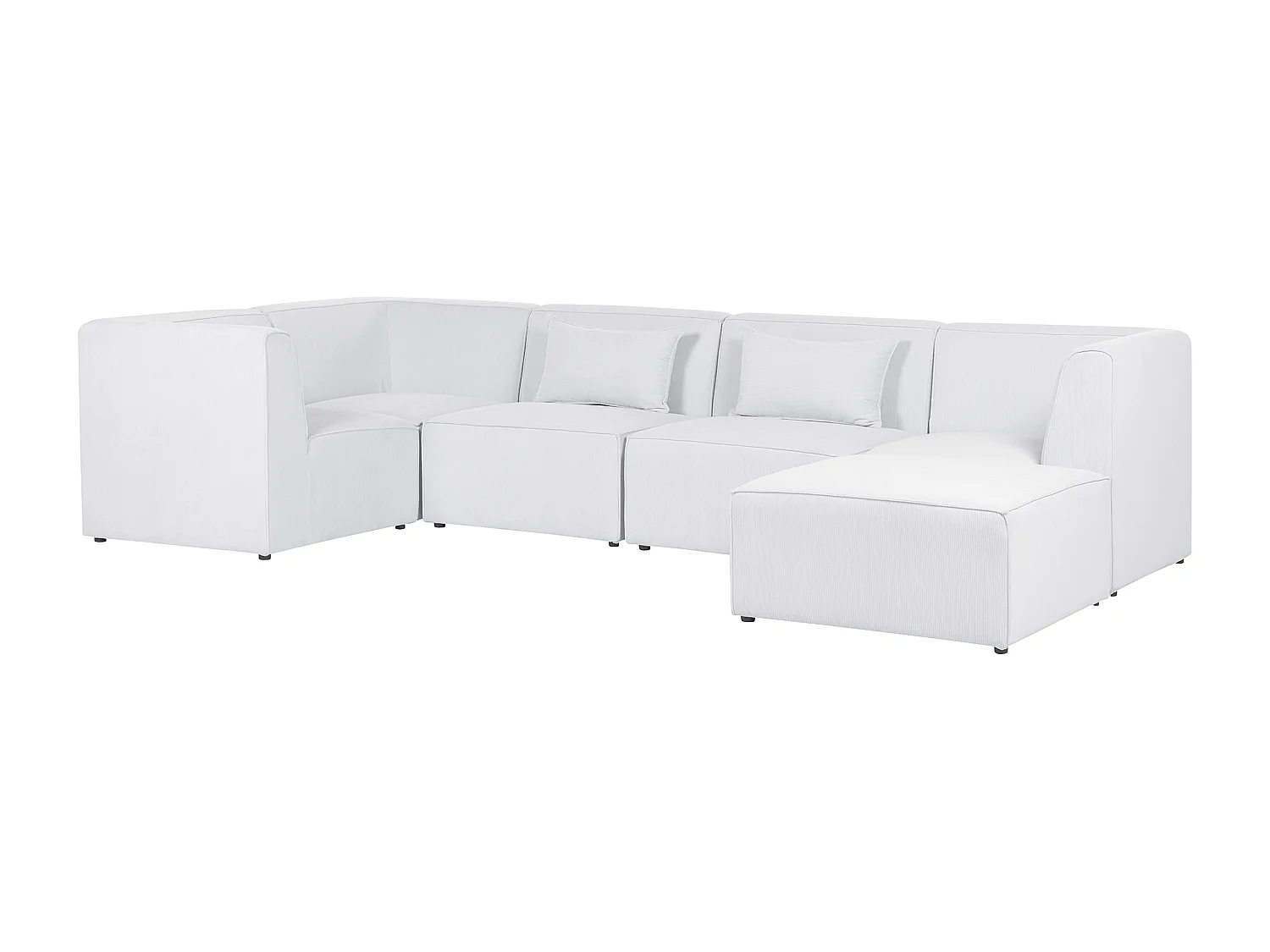 Canapé d'angle modulable 5 places LEMVIG Velours côtelé Blanc cassé avec ottoman Côté droit