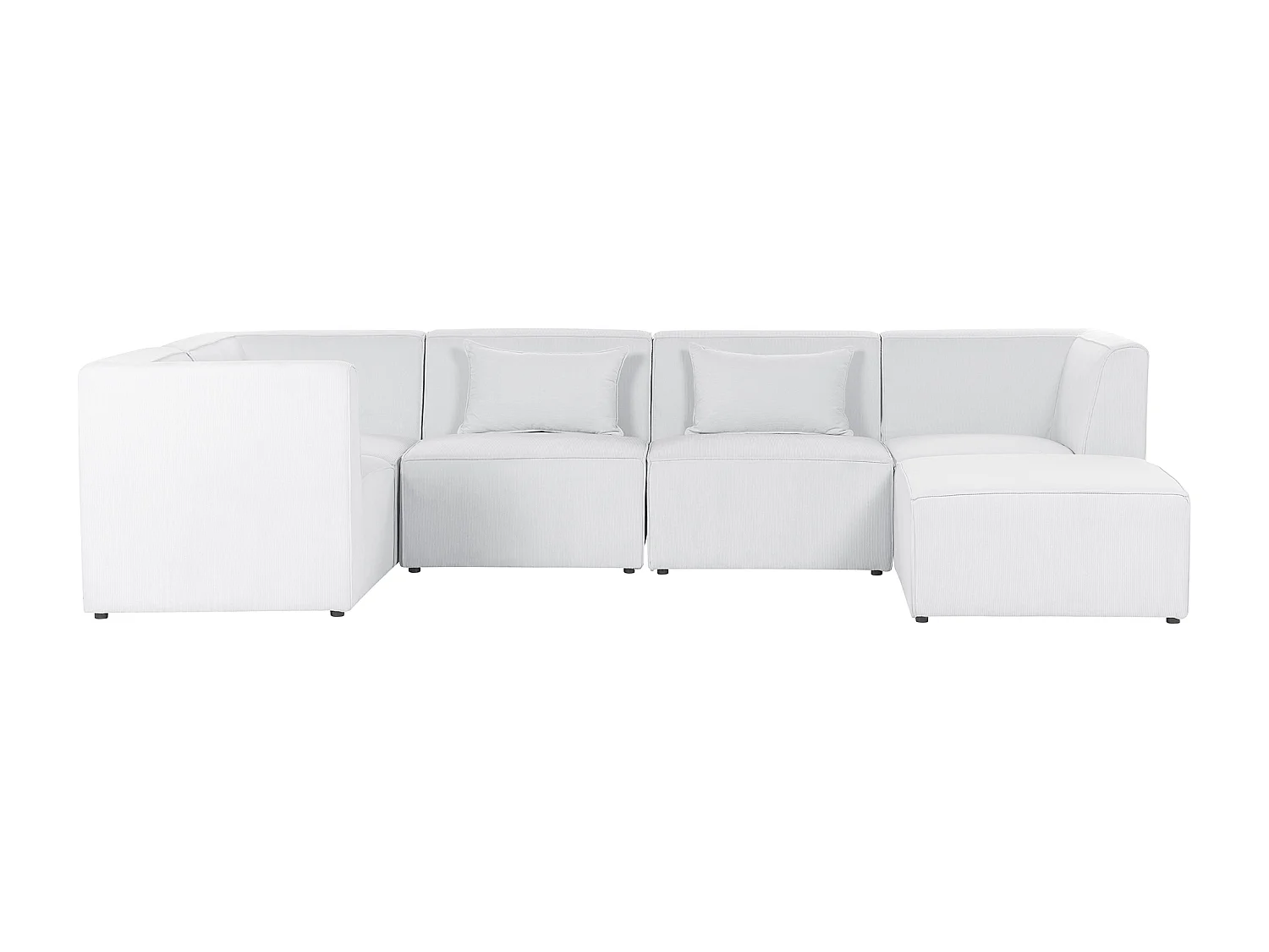 Canapé d'angle modulable 5 places LEMVIG Velours côtelé Blanc cassé avec ottoman Côté droit