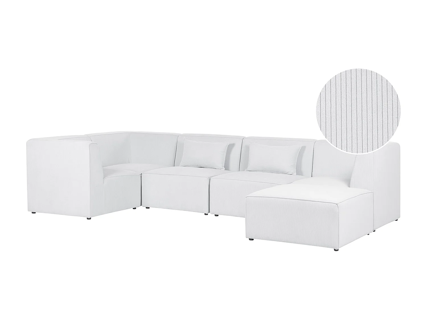 Canapé d'angle modulable 5 places LEMVIG Velours côtelé Blanc cassé avec ottoman Côté droit