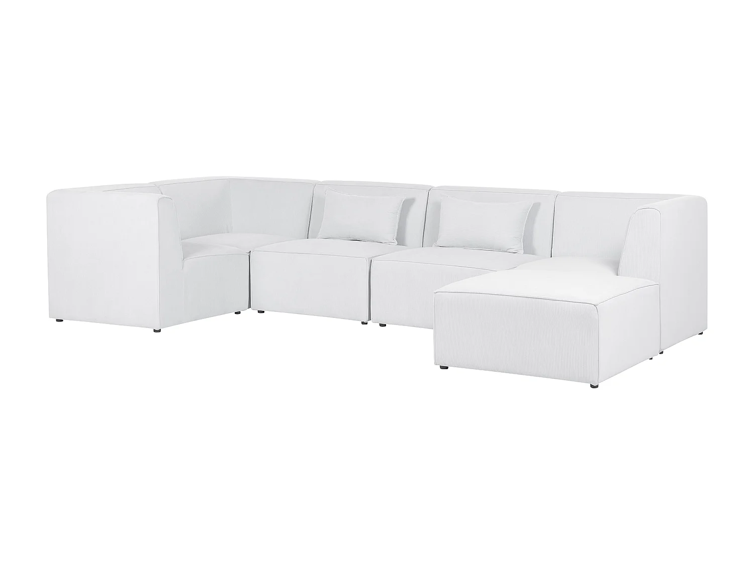 Canapé d'angle modulable 5 places LEMVIG Velours côtelé Blanc cassé avec ottoman Côté droit