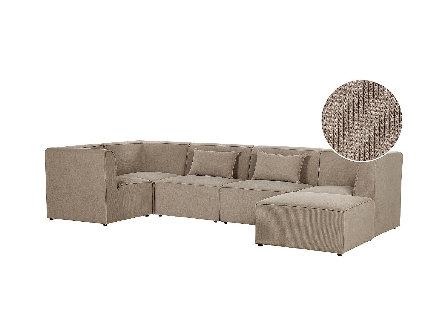 Modulaire hoekbank LEMVIG Corduroy Taupe Met ottomaan 5-zitter Rechterzijde