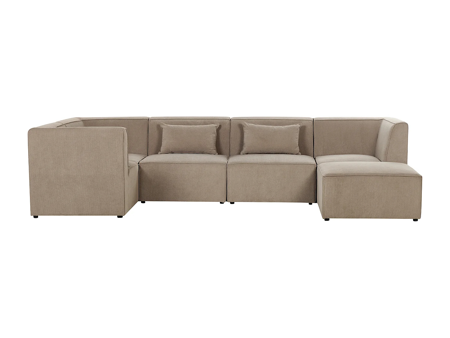 Canapé d'angle modulable 5 places LEMVIG Velours côtelé Taupe avec ottoman Côté droit