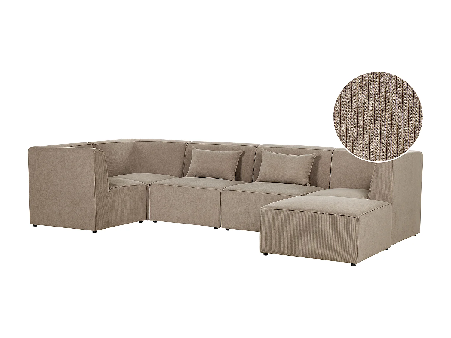Modulaire hoekbank LEMVIG Corduroy Taupe Met ottomaan 5-zitter Rechterzijde