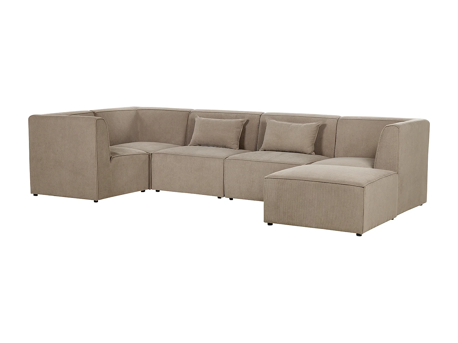 Modulaire hoekbank LEMVIG Corduroy Taupe Met ottomaan 5-zitter Rechterzijde