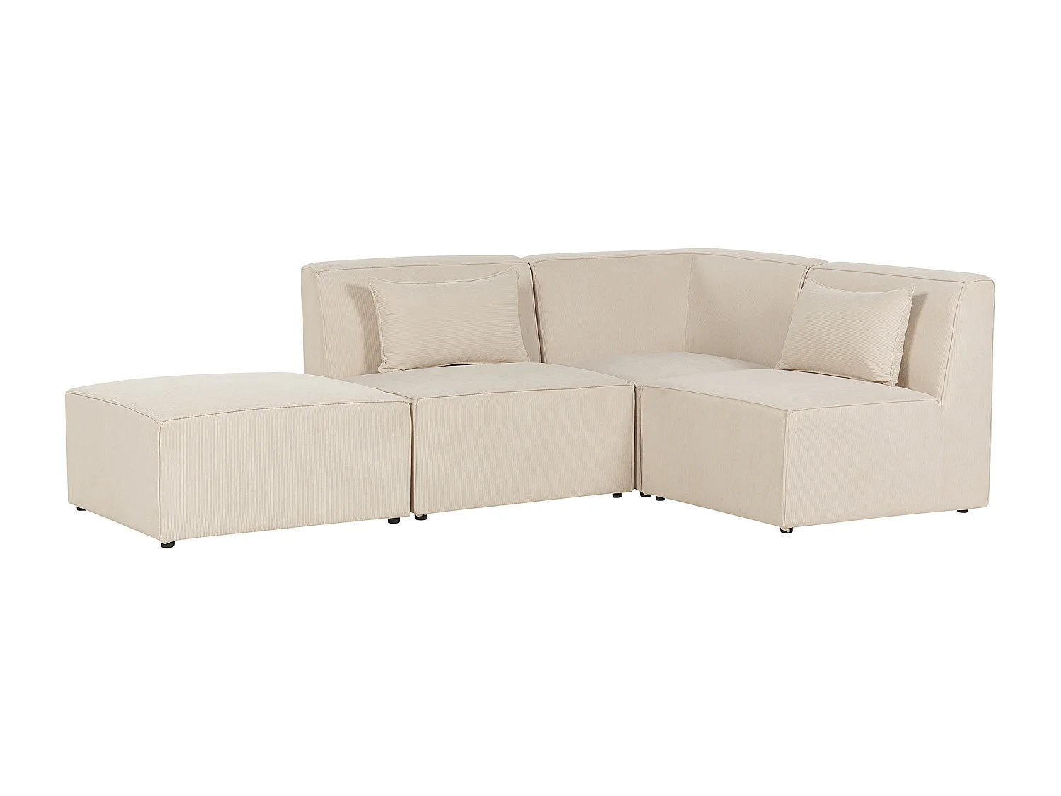Canapé d'angle modulable 3 places LEMVIG Velours côtelé Beige clair avec ottoman Côté droite