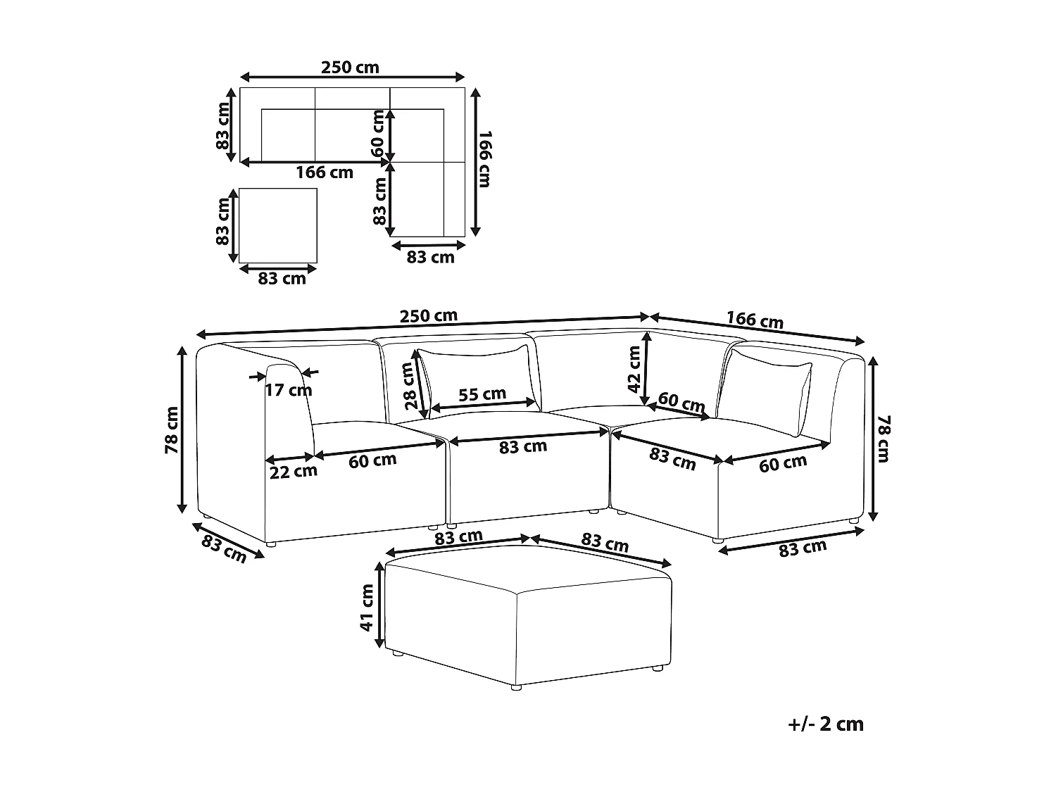 Canapé d'angle modulable 4 places LEMVIG Velours côtelé Taupe avec ottoman Côté droite