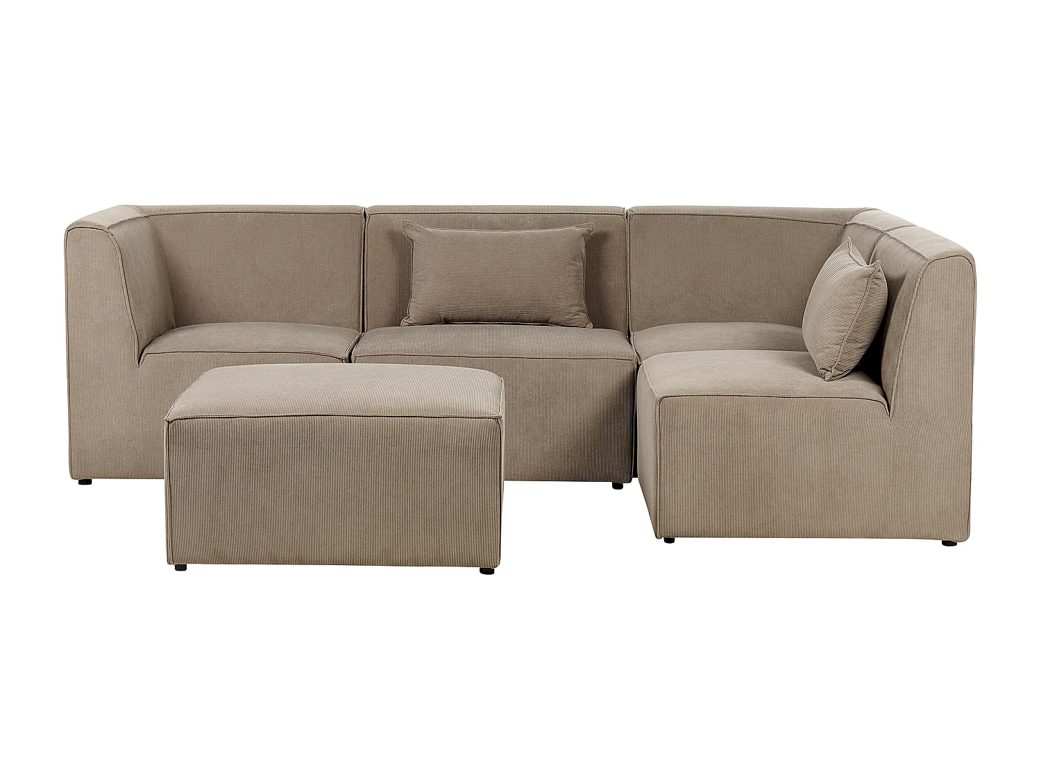 Canapé d'angle modulable 4 places LEMVIG Velours côtelé Taupe avec ottoman Côté droite