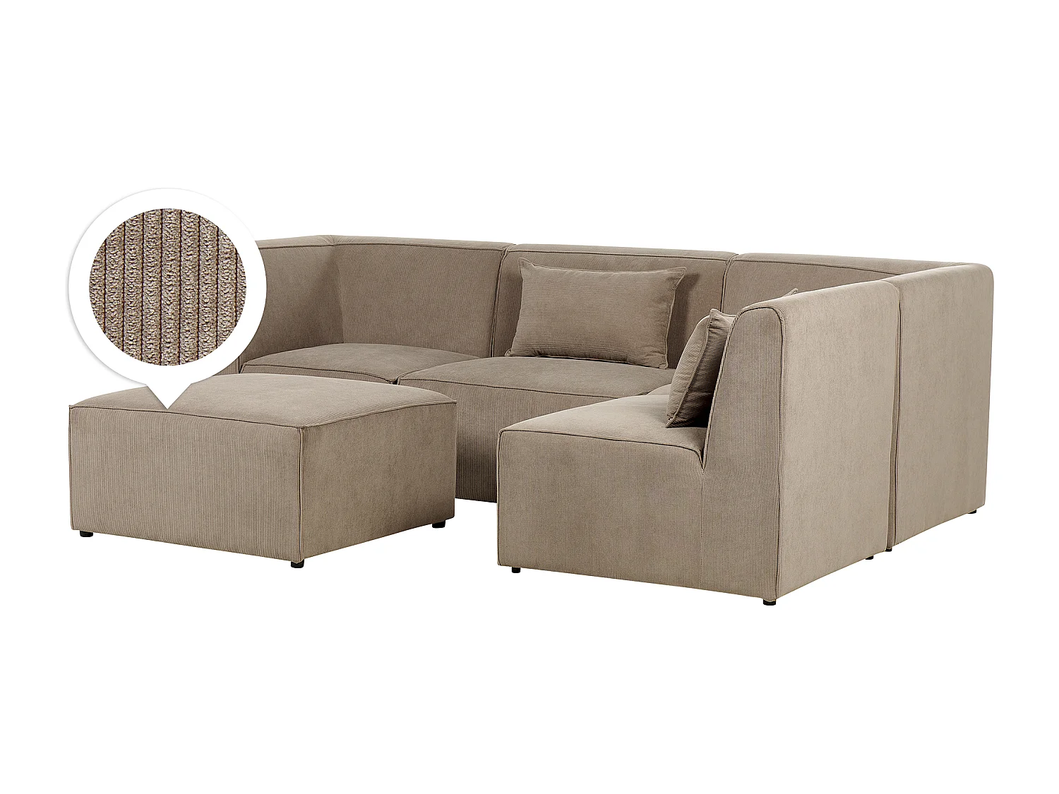 Canapé d'angle modulable 4 places LEMVIG Velours côtelé Taupe avec ottoman Côté droite