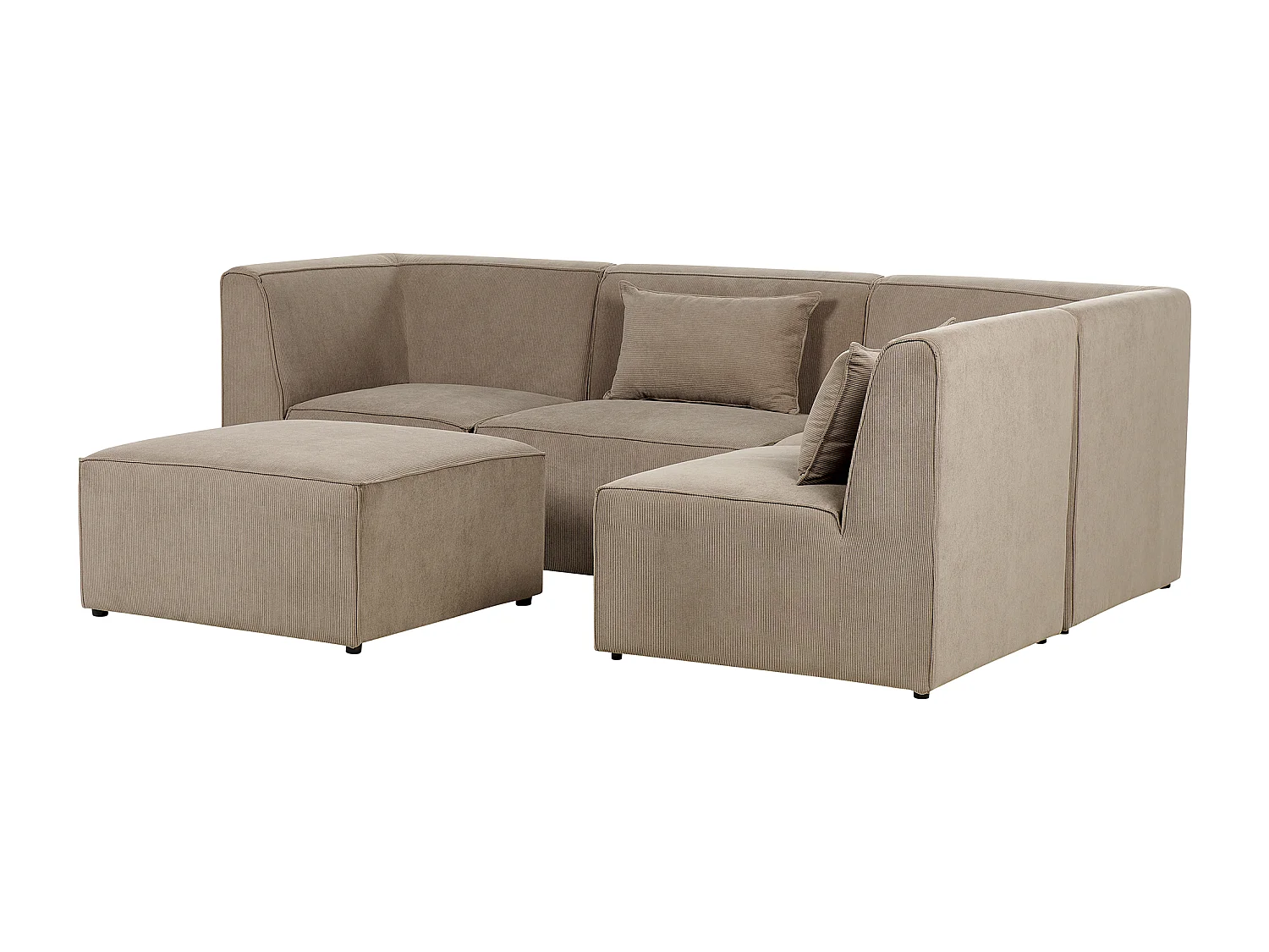 Canapé d'angle modulable 4 places LEMVIG Velours côtelé Taupe avec ottoman Côté droite