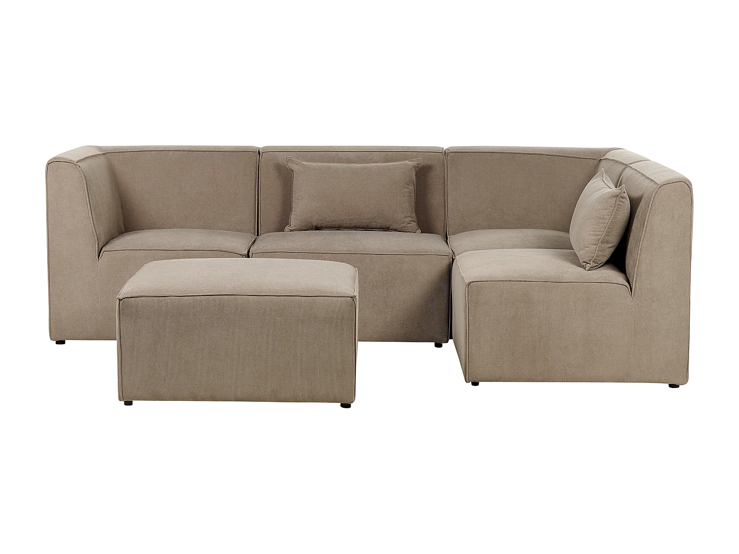 Canapé d'angle modulable 4 places LEMVIG Velours côtelé Taupe avec ottoman Côté droite