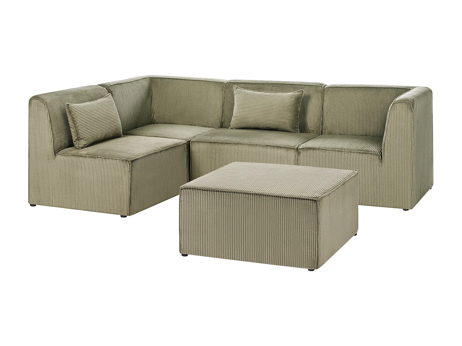 Modulaire hoekbank LEMVIG Corduroy Donkergroen Met ottomaan 4-zitter Rechterzijde