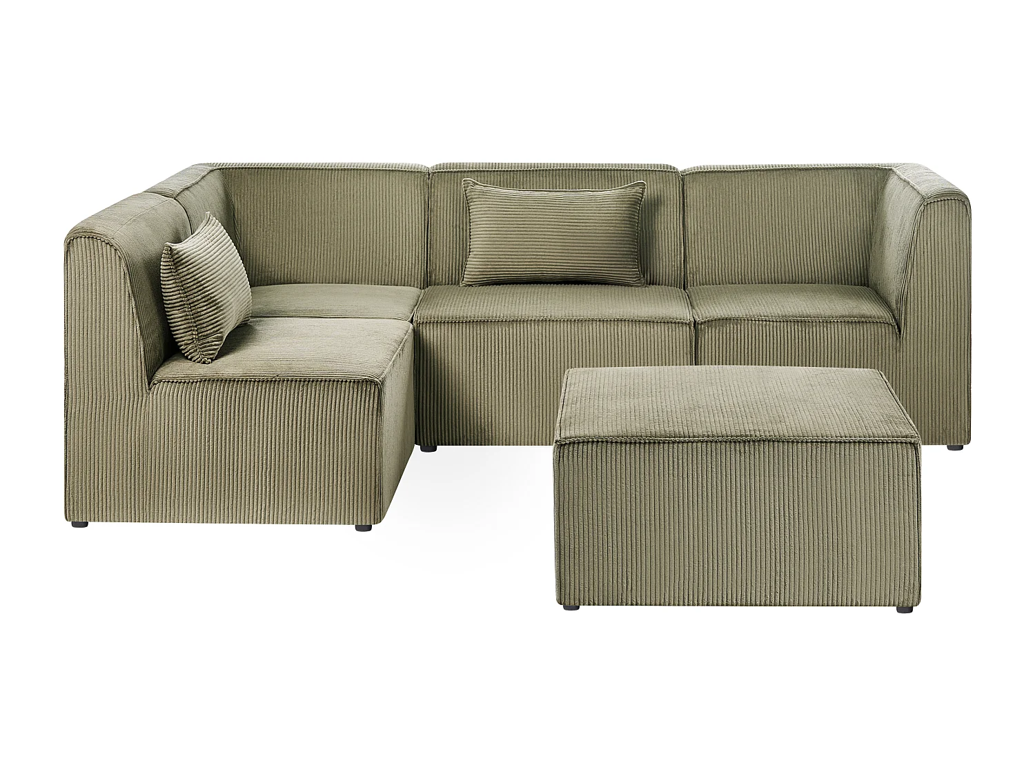 Modulaire hoekbank LEMVIG Corduroy Donkergroen Met ottomaan 4-zitter Rechterzijde