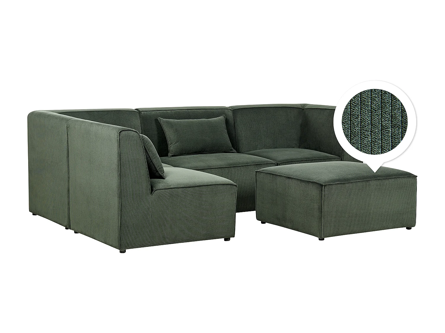 Canapé d'angle modulable LEMVIG Velours côtelé Vert foncé avec ottoman 4 places Côté droit