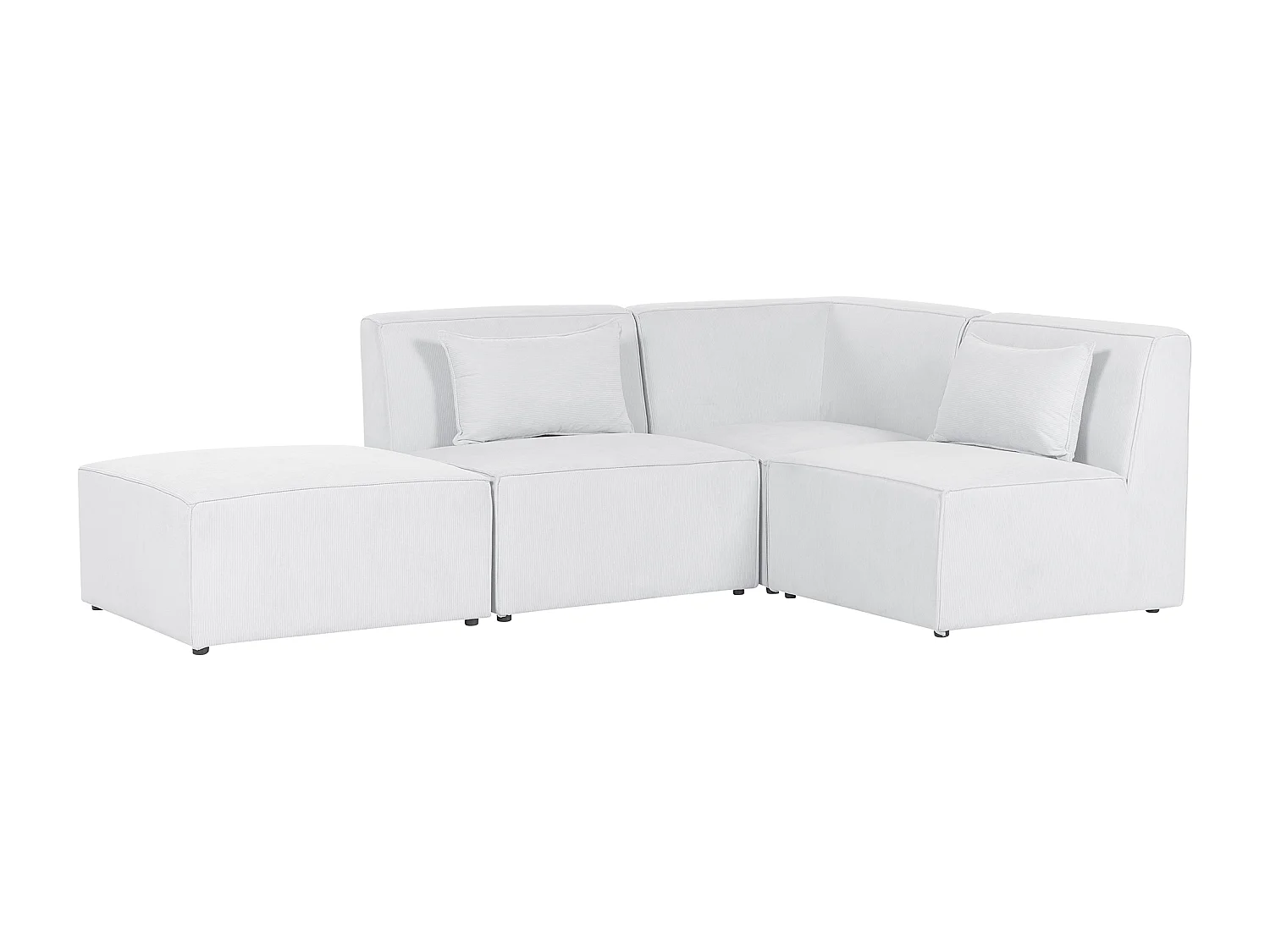 Canapé d'angle modulable 3 places LEMVIG Velours côtelé Blanc cassé avec ottoman Côté droite