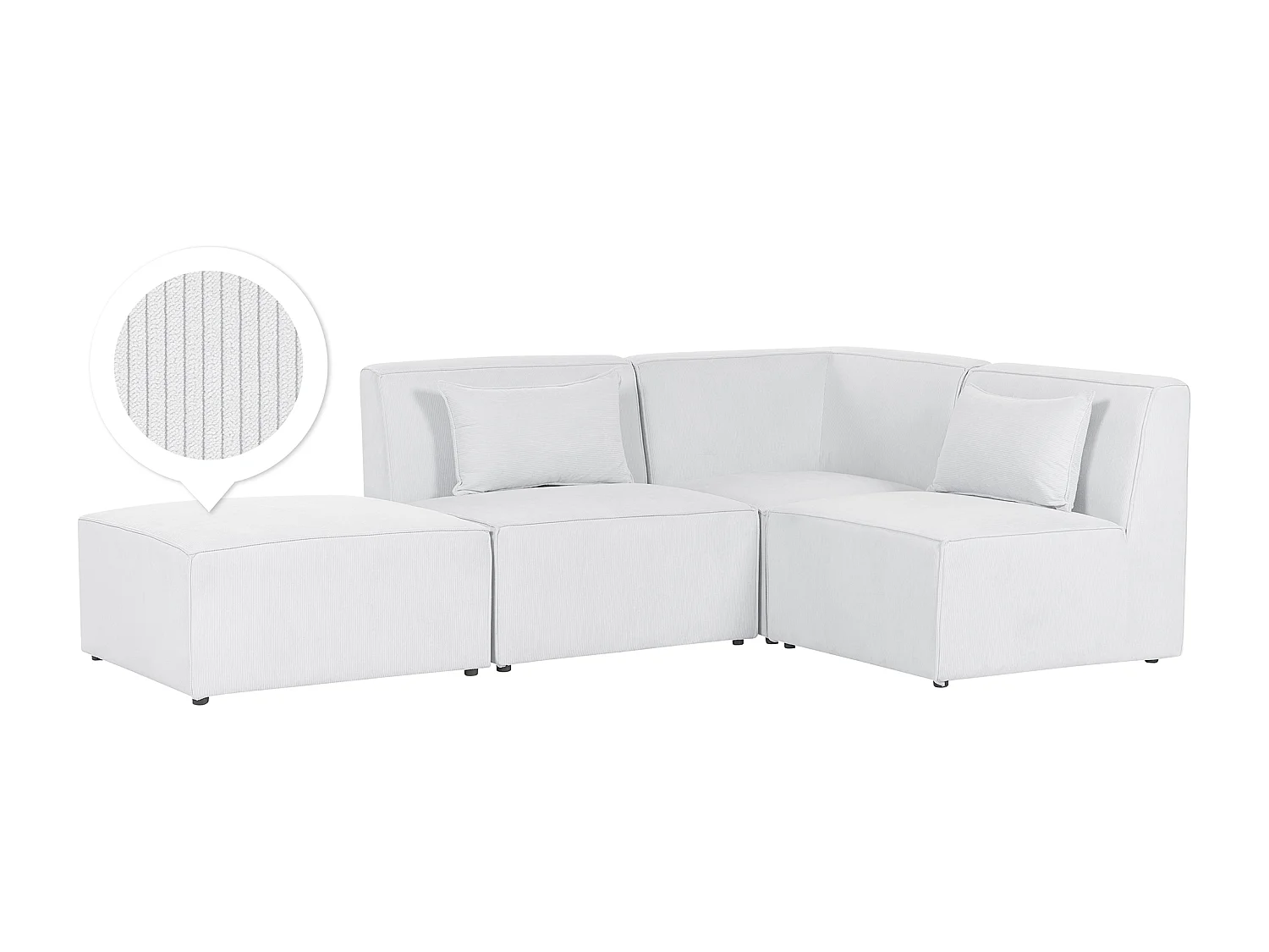 Modul Ecksofa LEMVIG Cord Cremeweiss mit Ottomane 3-Sitzer linksseitig