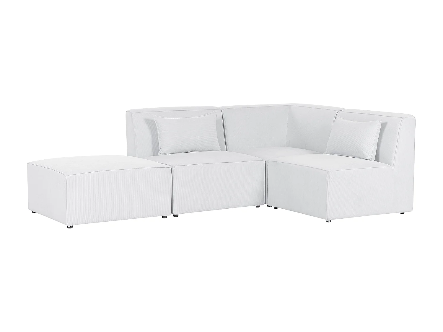 Canapé d'angle modulable 3 places LEMVIG Velours côtelé Blanc cassé avec ottoman Côté droite