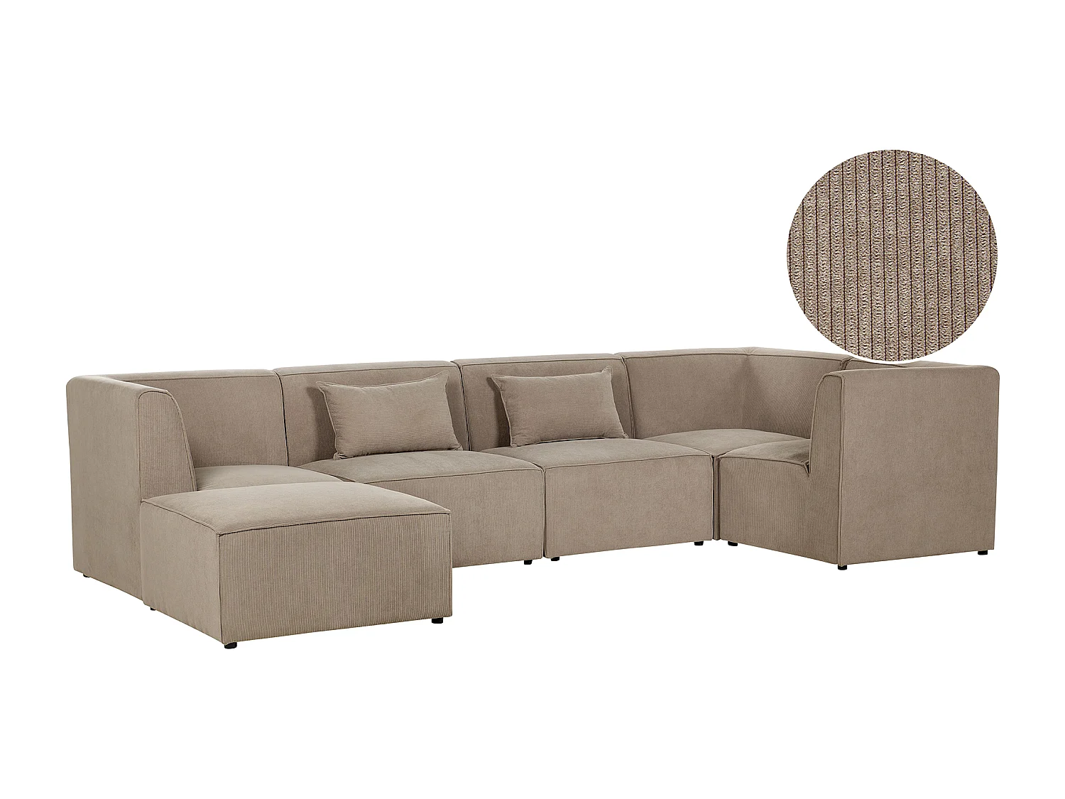 Modulaire hoekbank LEMVIG Corduroy Taupe Met ottomaan 5-zitter Linkerzijde