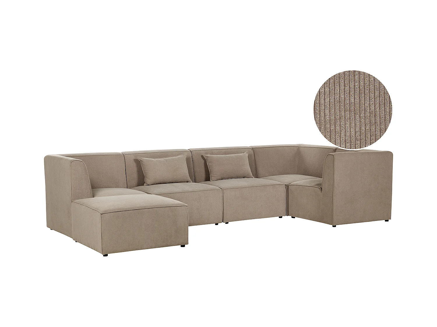 Modulaire hoekbank LEMVIG Corduroy Taupe Met ottomaan 5-zitter Linkerzijde
