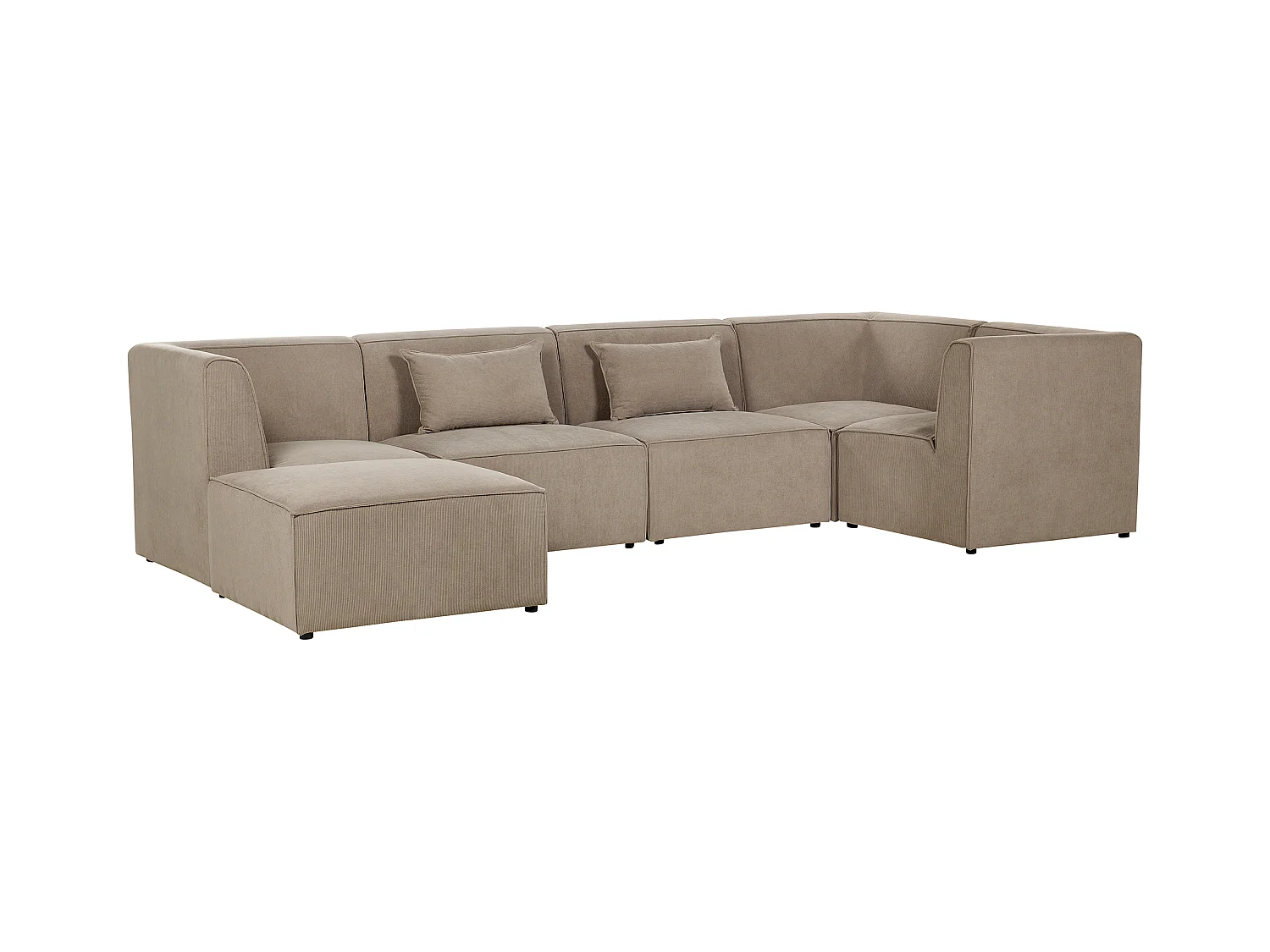 Canapé d'angle modulable 5 places LEMVIG Velours côtelé Taupe avec ottoman Côté droite